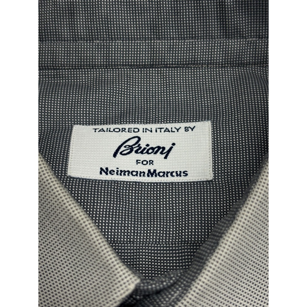 Brioni Neiman Marcus Mens Grey Micro Check French Cuff Dress Shirt 16.5 L Italy - Picture 2 of 7